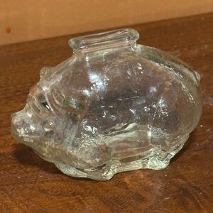 Vintage Anchor Hocking Pale Amber Depression Glass Small Piggy Bank Pig Farm